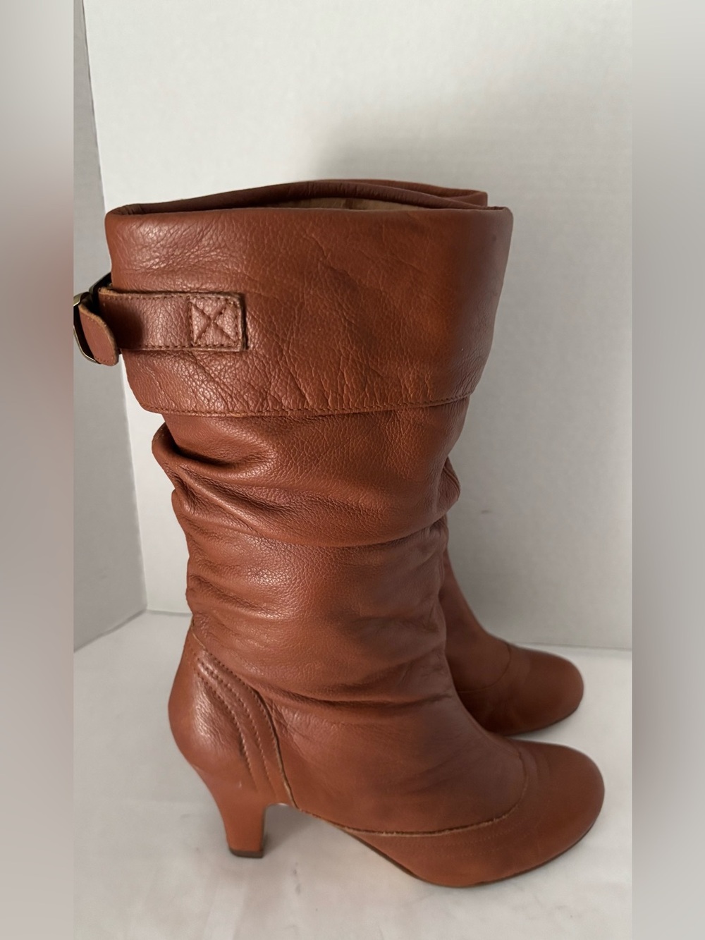 STEVE MADDEN “LEGION”Women's Conjac Mid-Calf Leather Slouchy Heeled Boot  SZ 9.5